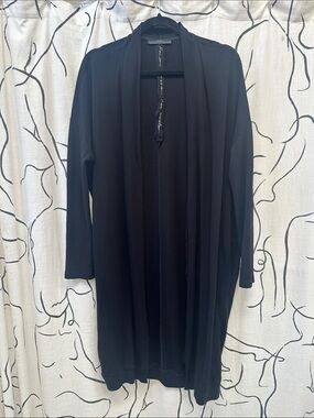 Long Black Open-Front Cardigan